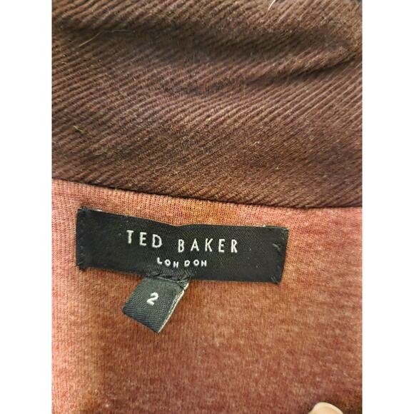 Ted Baker Half Button Mock Neck Knit Sweater Brown Red Undertone Size 2 Small - Picture 4 of 13